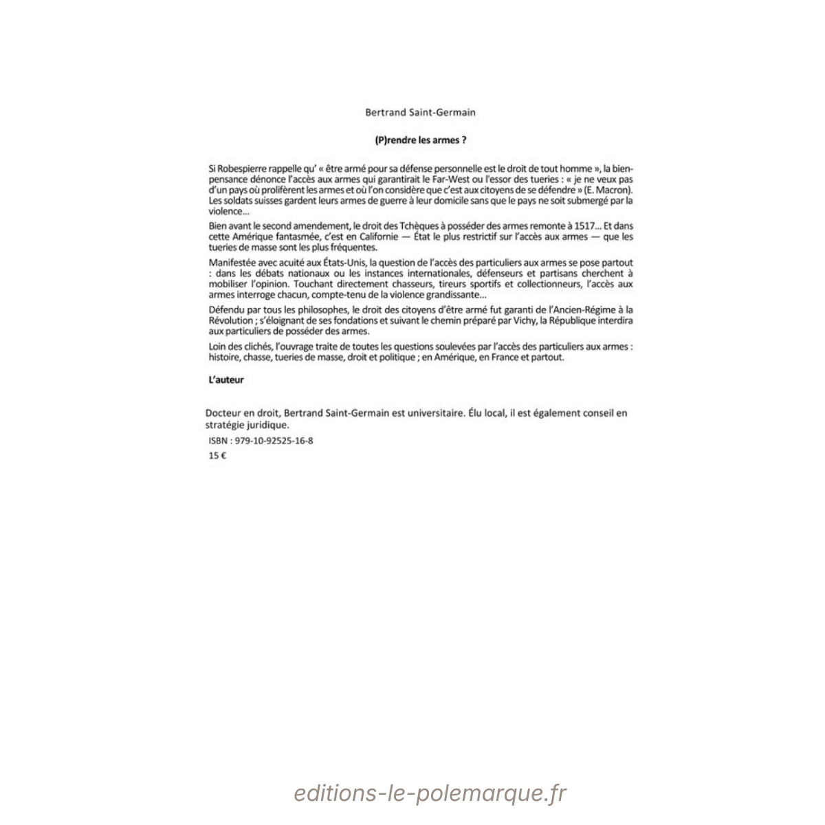 bertrand saint germain (p)rendre les armes ?